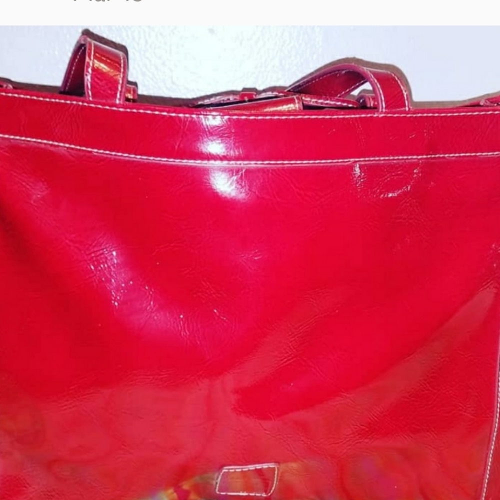 Liz Claiborne women's red tote vintage bag. Some wear on inside. As is. - Picture 2 of 7